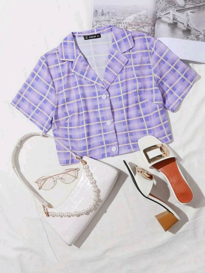 Social Cores pastel botões na frente xadrez formal blusa