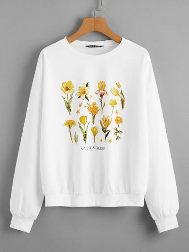Branco floral ocasional suéter 