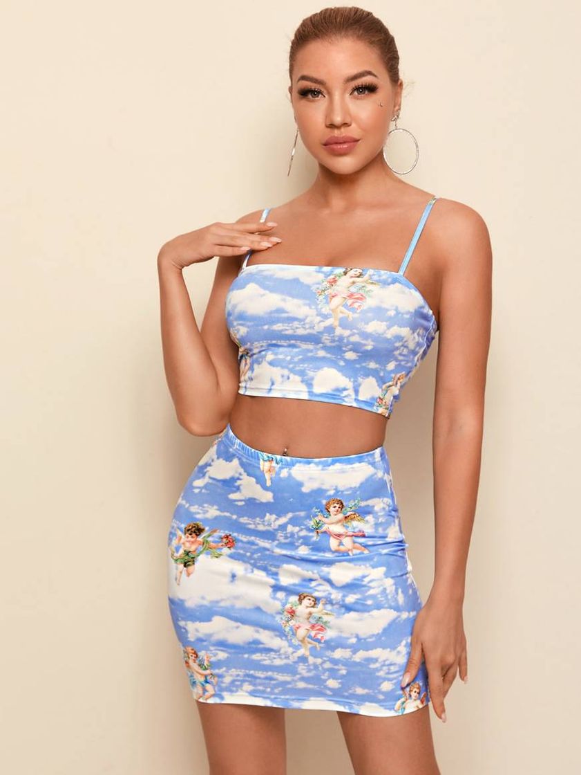 Social Azul e Branco figura ocasional roupa de 2pçs