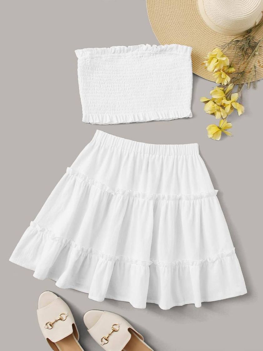 Social Branco camada tiered simples boho roupa de 2pçs