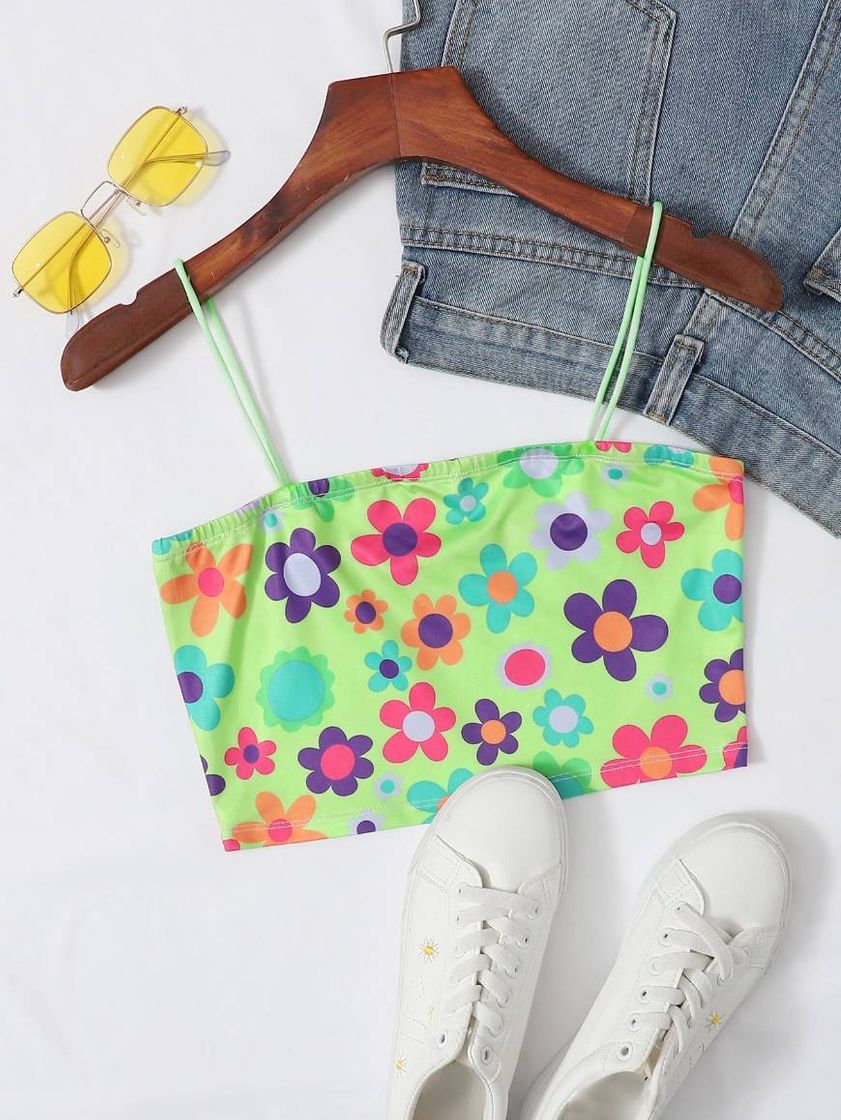 Social Top de cami cortado com estampa floral