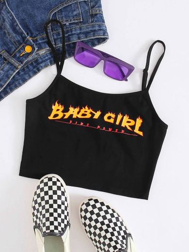 Letter graphic crop cami top