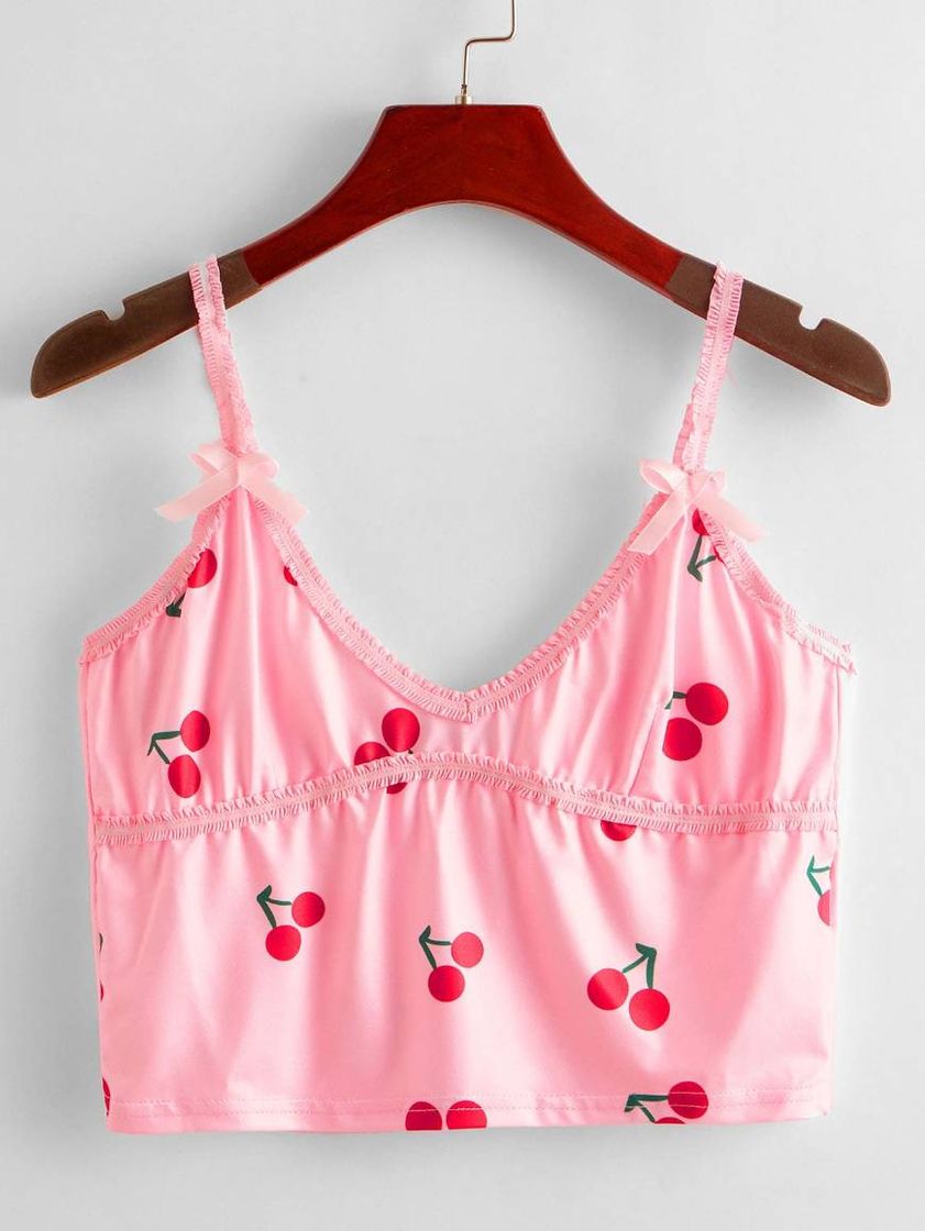 Social Frill trim bow detalhe cherry cami crop top
