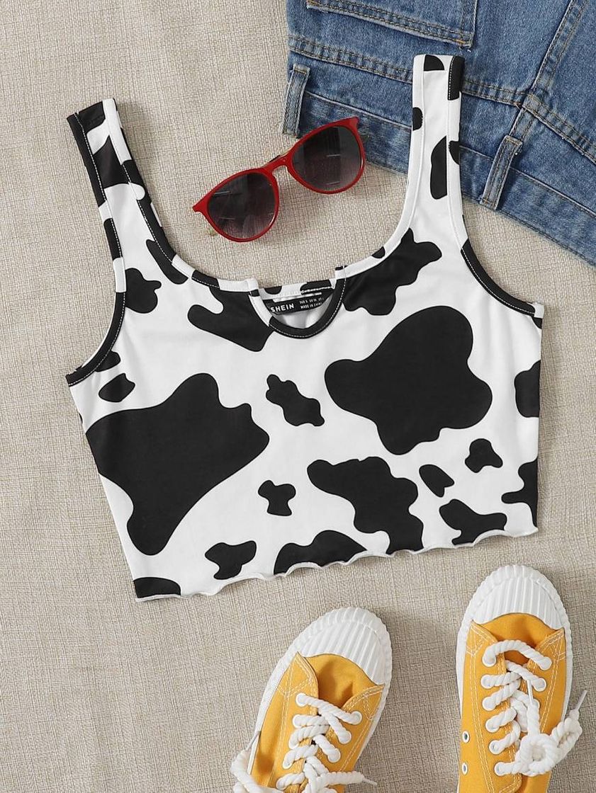 Social Camiseta de alças com estampa de vaca com corte de alface 