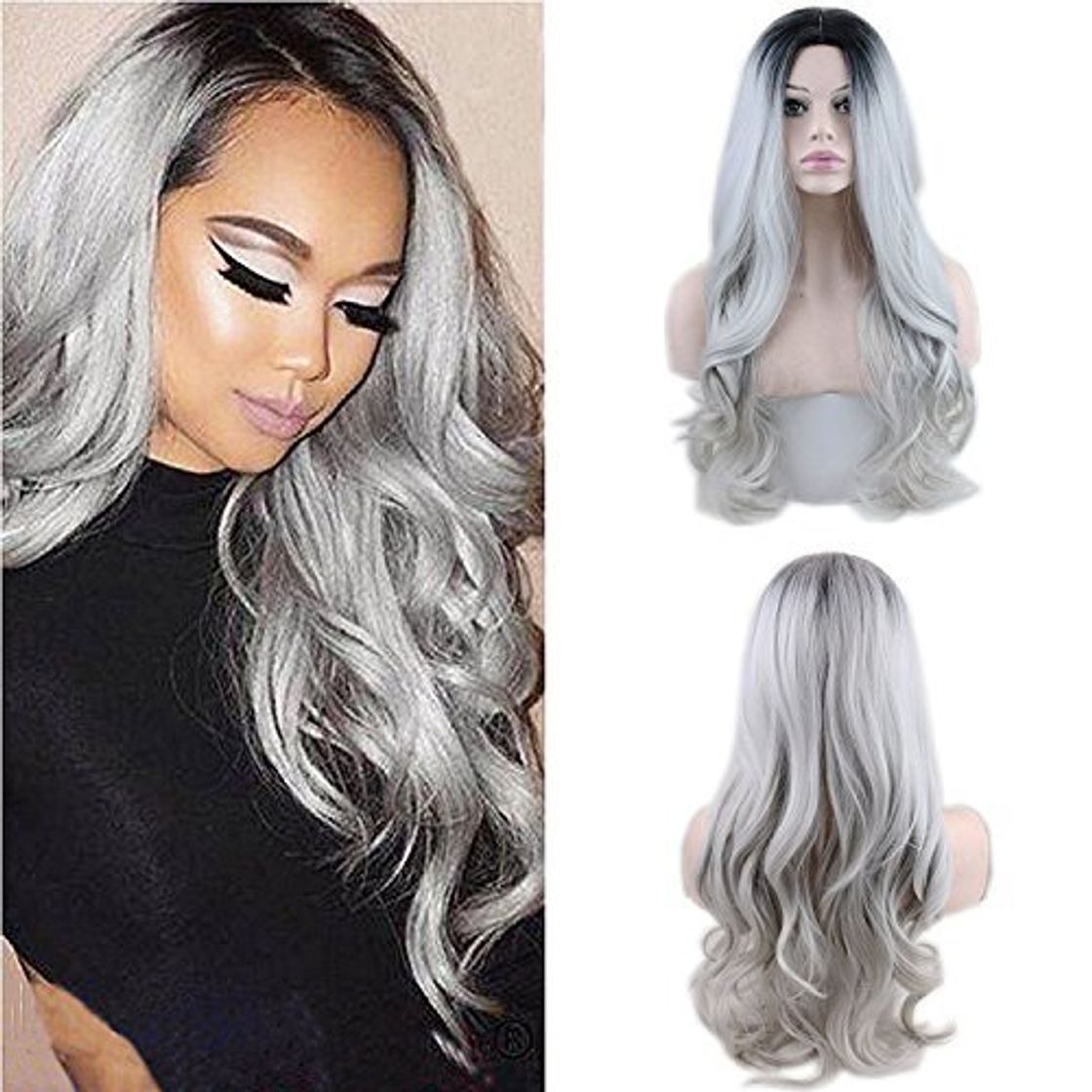 Social eseewigs frontal de encaje sintético de onda larga resistente al calor peluca