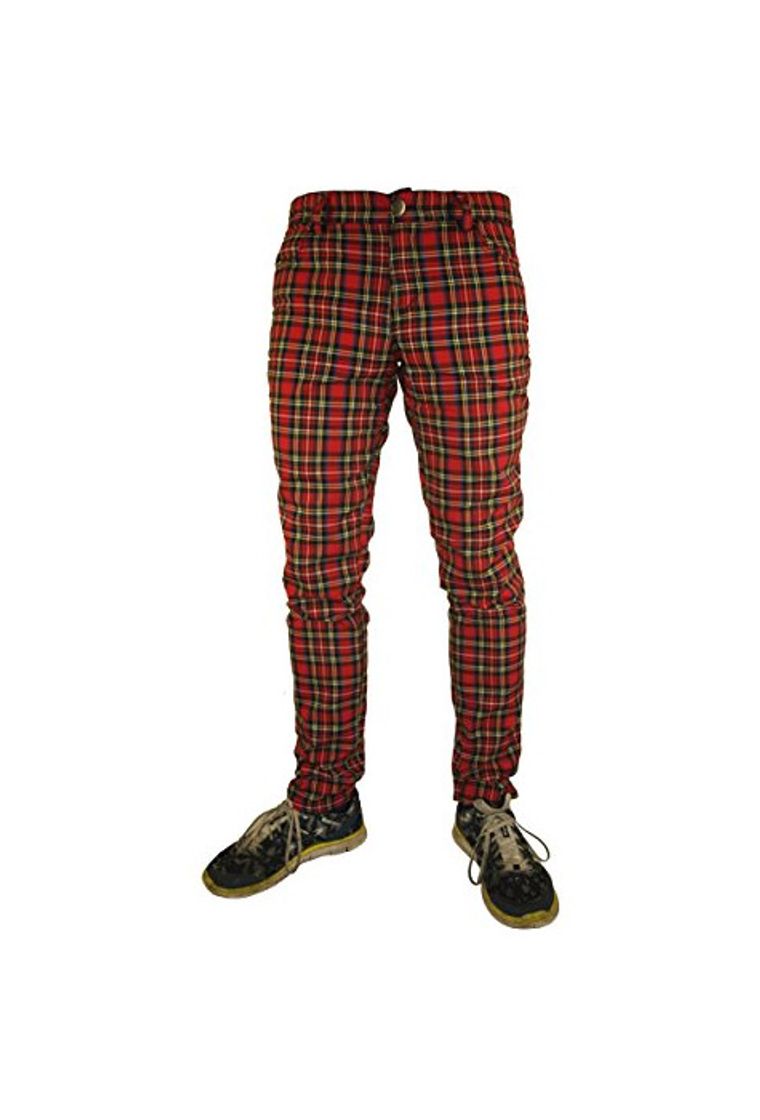 Fashion Pantalones Ajustados Rojo Tartán a Cuadros Emo Punk de Rock Rag