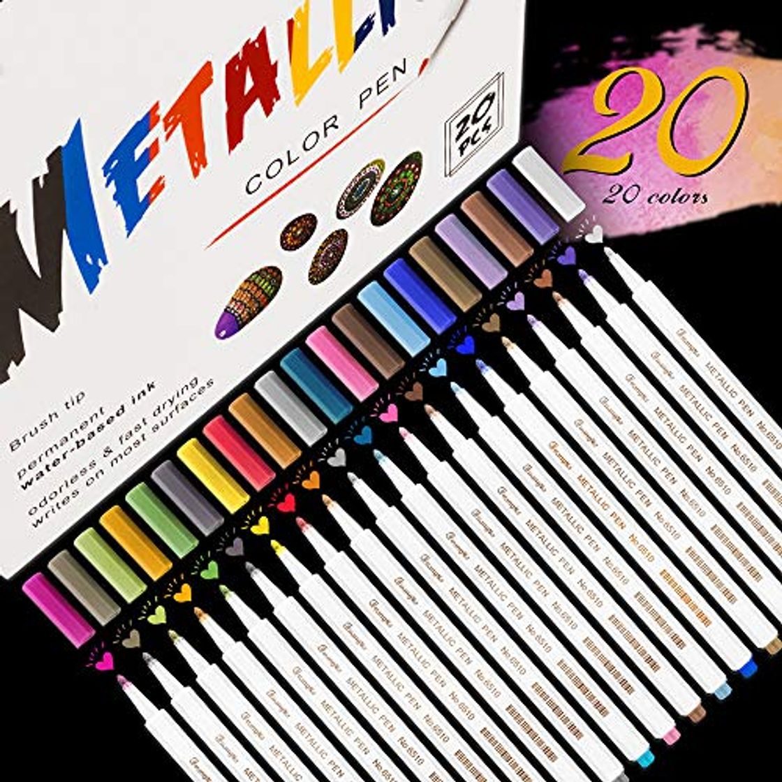 Product Rotuladores Metálicos, Rotuladores Emooqi, 20 colores surtidos para Dibujo de Album de