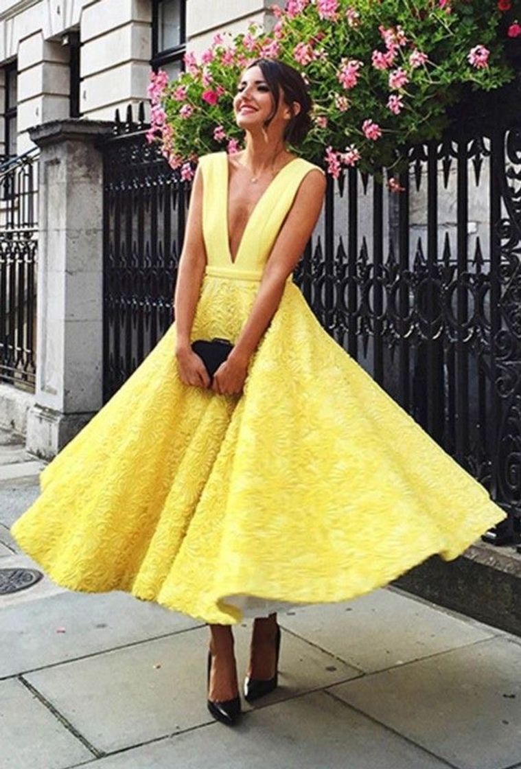 Moda Vestido rodado amarelo 