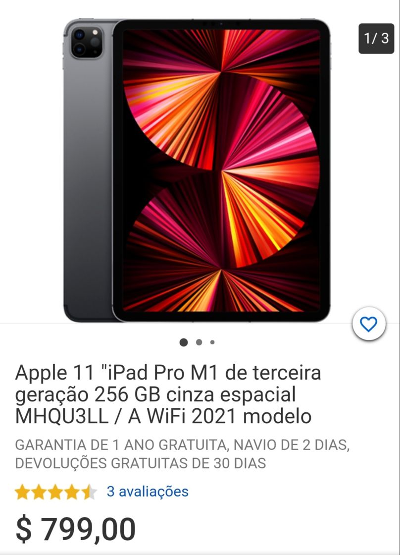 Producto Apple 11 "iPad Pro M1 de terceira geração 256 GB 