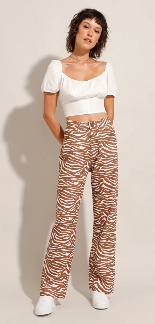 Social Calça Reta de Sarja Estampada Animal Print Zebra Cintura Super ...