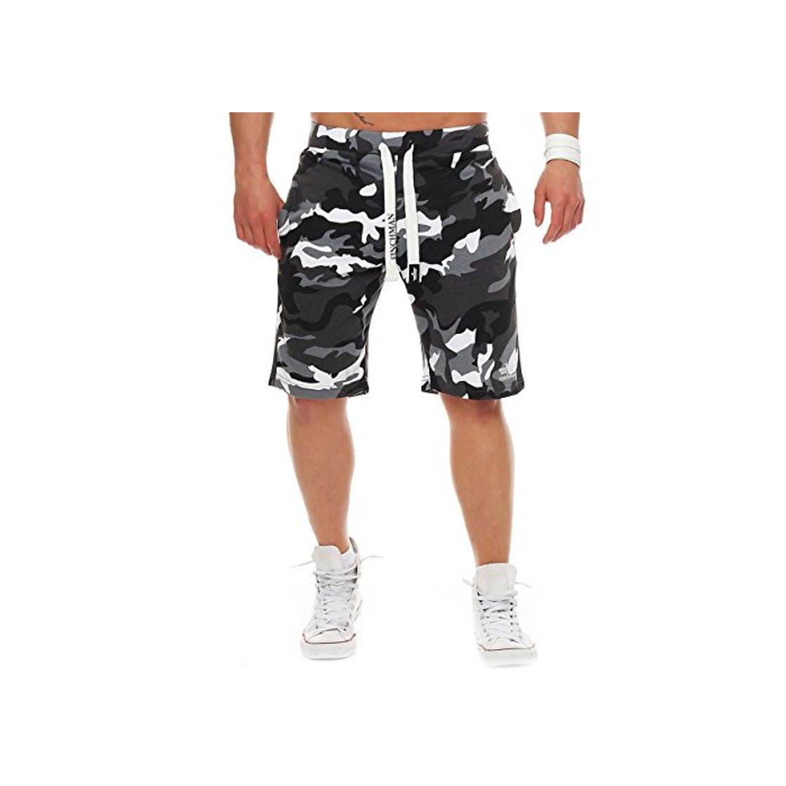 Social Finchman 99Z45 Herren Cotton Sweat Short Kurze Hose Bermuda Camo Grau L
