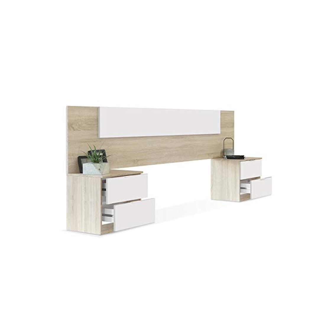 Social Habitdesign 016075F - Cabezal y mesitas de Noche,  Acabado en Color