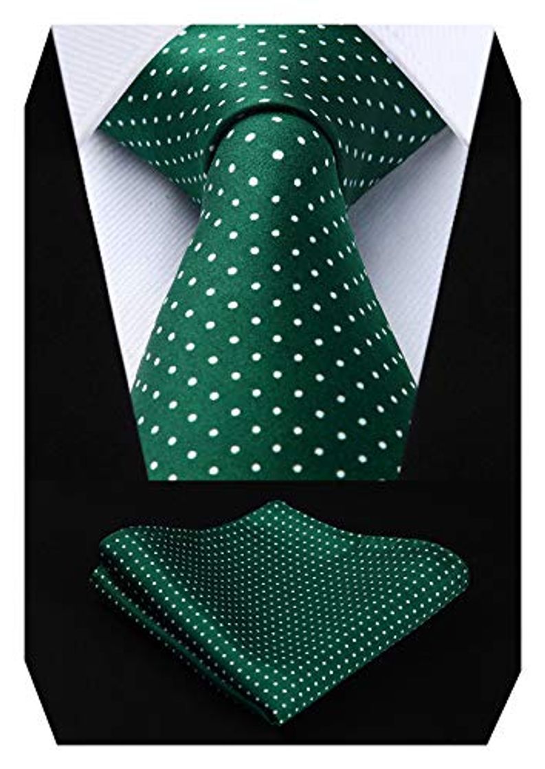 Products HISDERN Dot Floral Wedding Tie Panuelo para hombres Corbata y bolsillo cuadrado verde