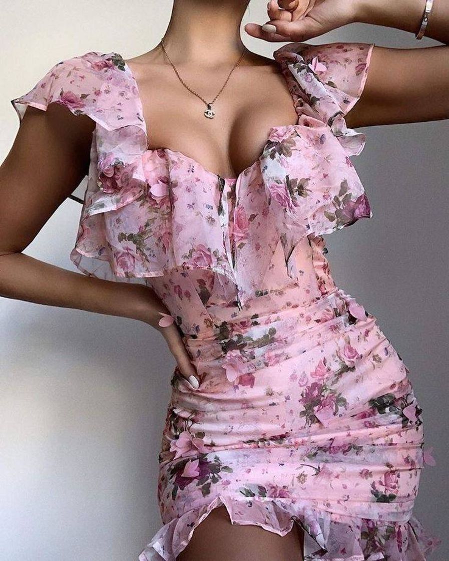 Fashion Vestido floral rosa