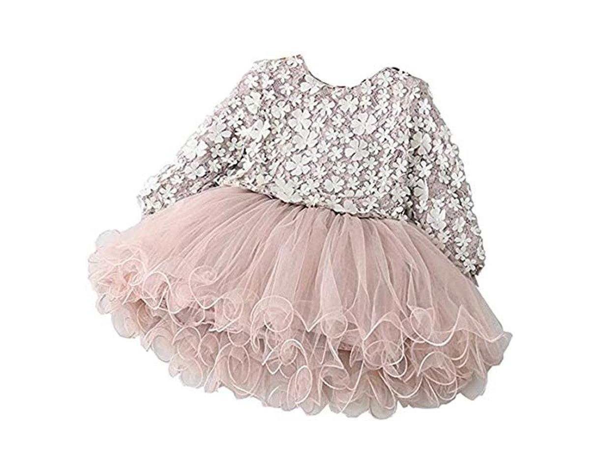 Carolilly Vestido de niña con costuras de hilo de punto
