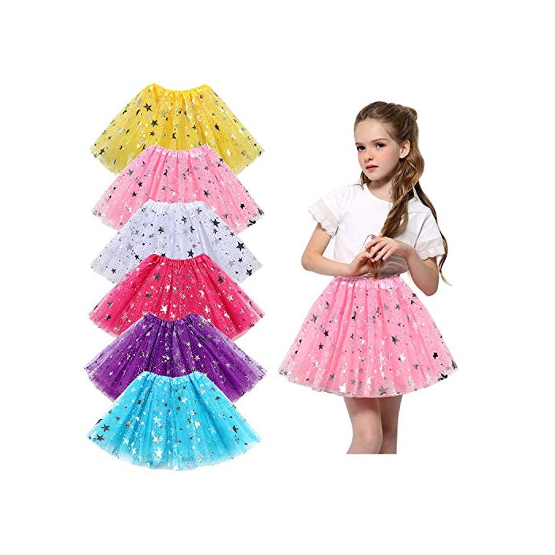 Moda Tacobear 6Piezas Tutu Niña Rojo Rosa Negro Blanco Amarillo Falda Tutu Tutu