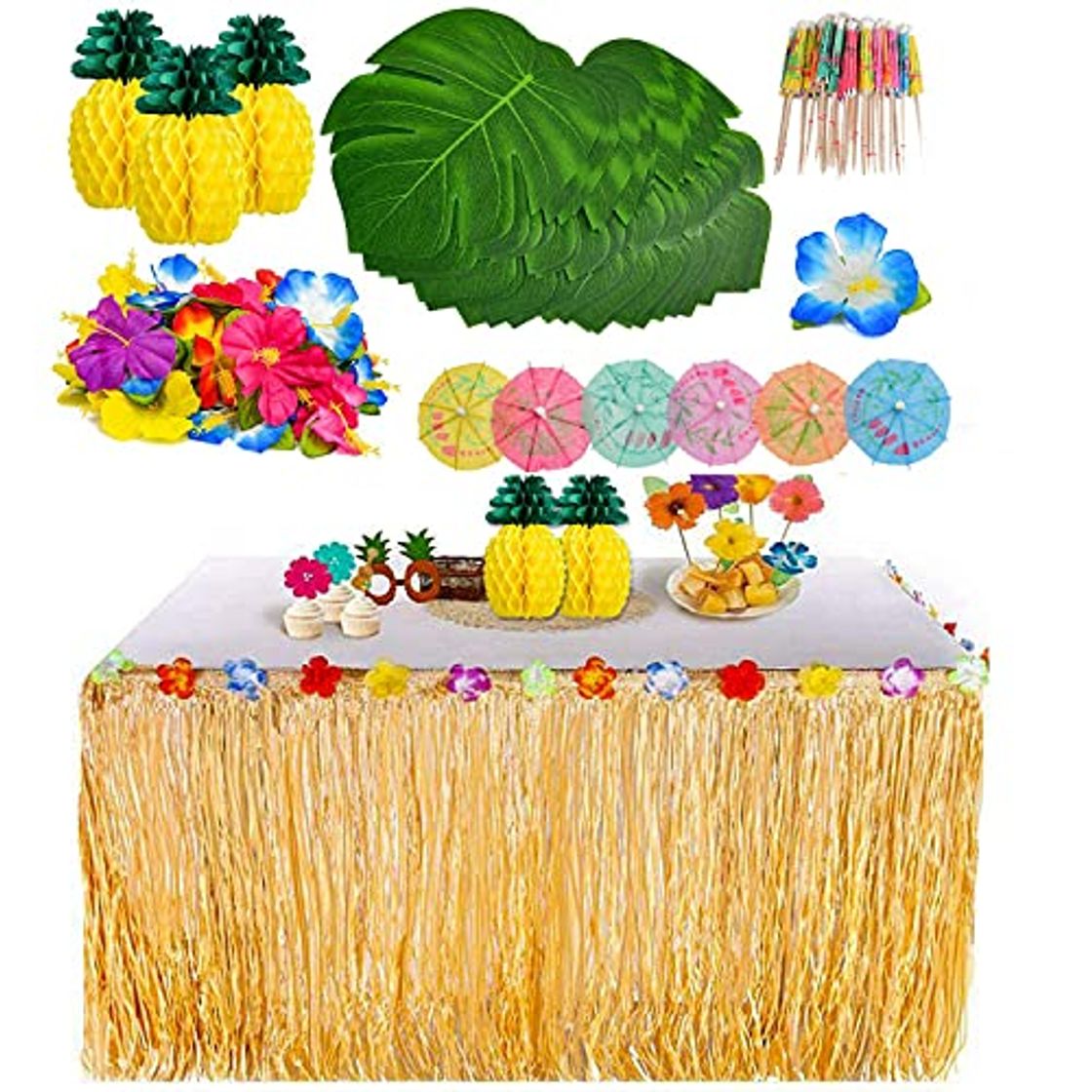 Productos YQing 117 Piezas Hawaiano Luau Falda de mesa Set de decoración