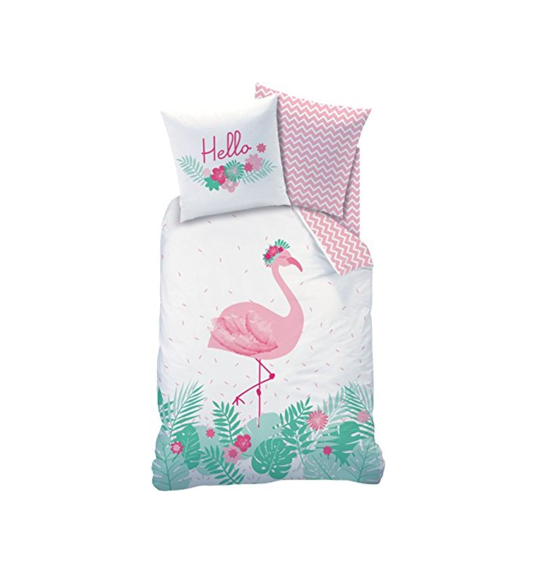 Social Flamingo Juego de ropa de cama · HELLO · Moderno flamenco pájaro/flores