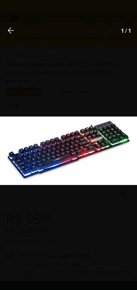 Moda Teclado gamer Exbom BK-152C QWERTY português brasil cor ...