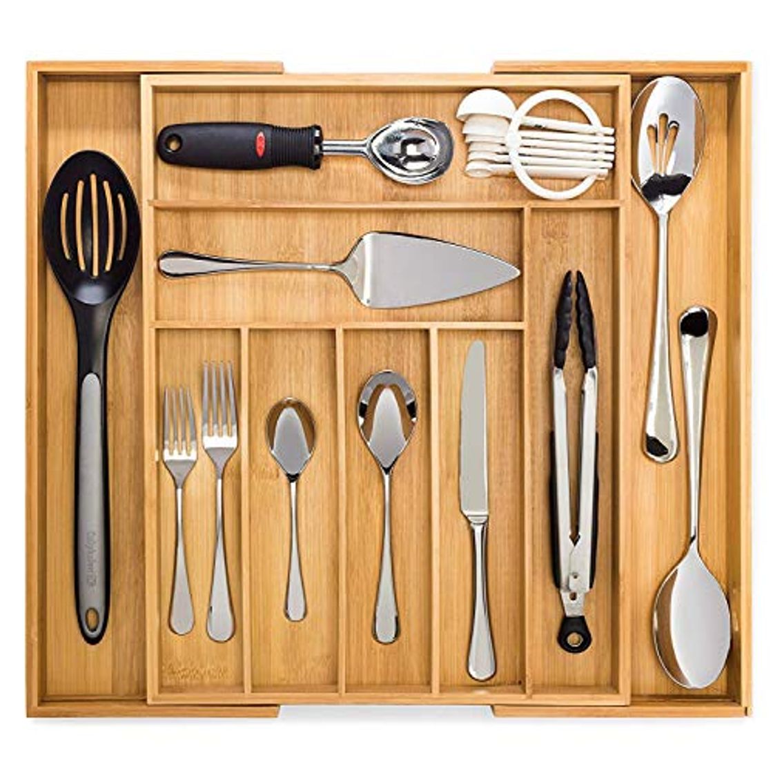 Social Artisware Bamboo Organizador del cajón Extensible, Cubiertos y Bandeja utensilio