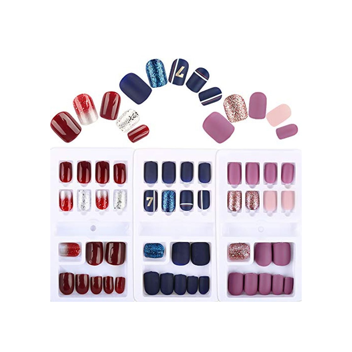 Social FLOFIA 90pcs Uñas Postizas Colores con Pegamento 12 Tamaños Cubierta Completa Puntas