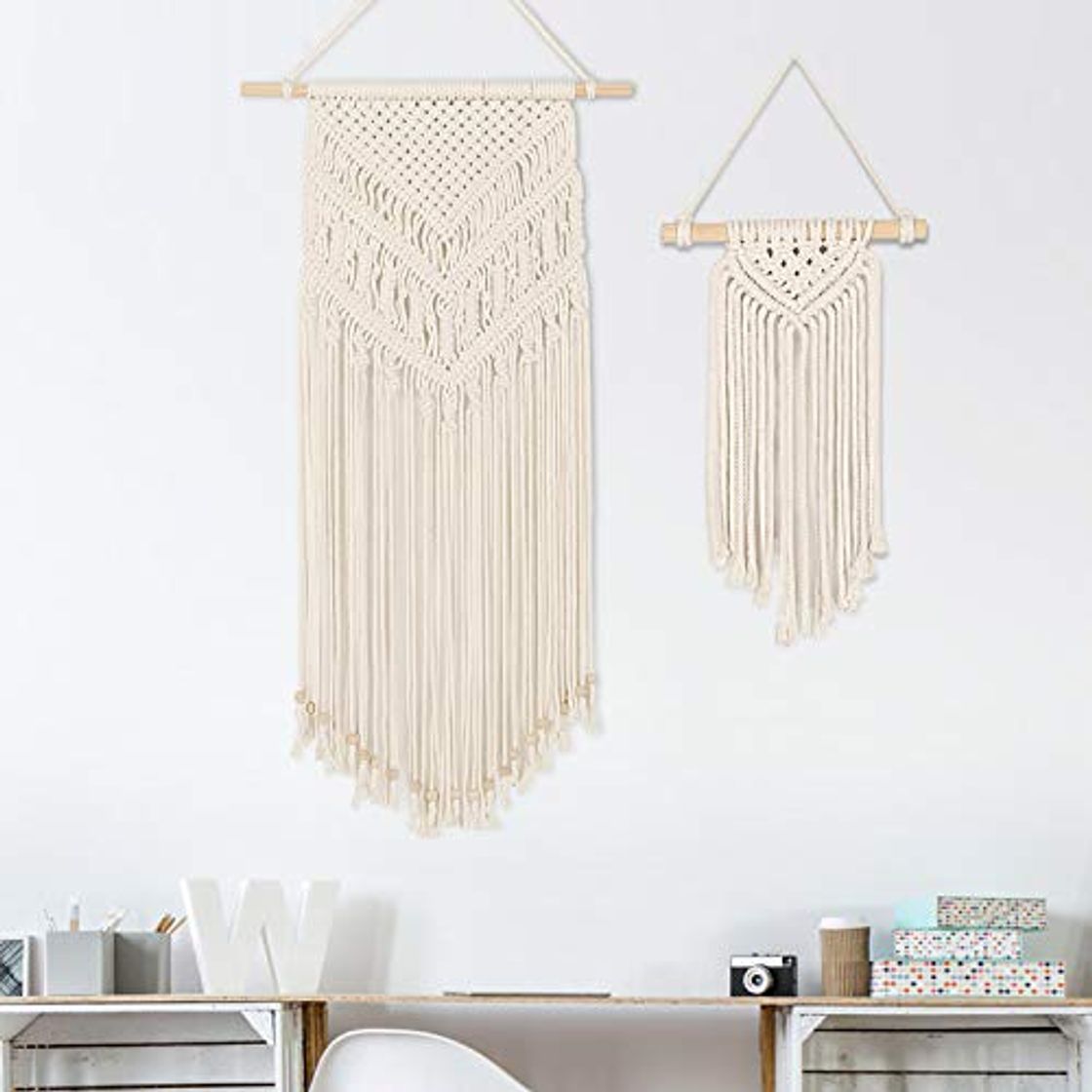 Social GoMaihe Macrame Tapiz Pared, 2 Piezas Beige Tapiz Macramé Tejido Boho Chic