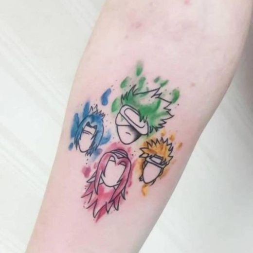 Colorful tattoo of Naruto characters