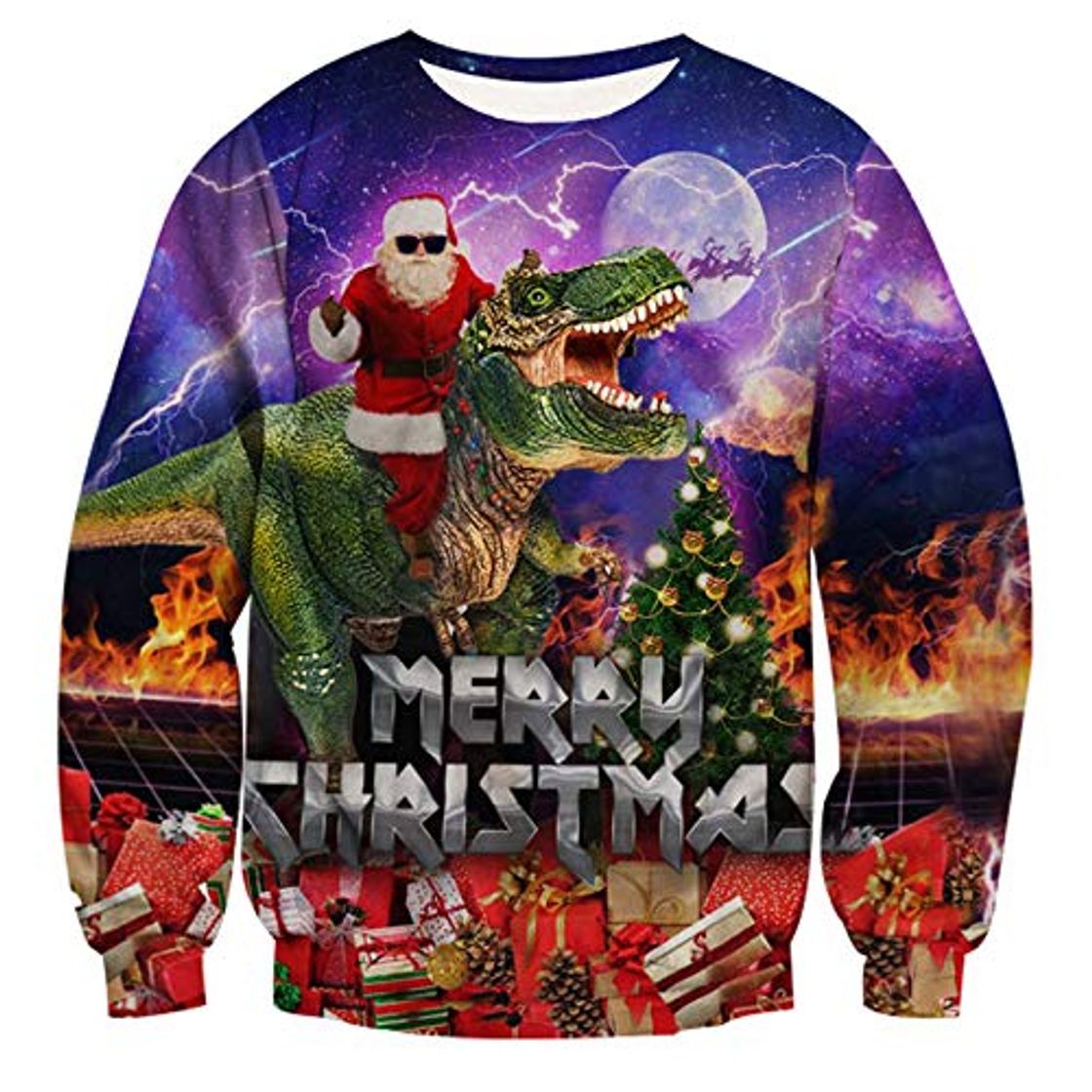 Moda RAISEVERN Hombre de Las señoras suéter Casual Tops Santa Dinosaurio patrón Manga Larga O Cuello Feo Chritmas Puentes suéter