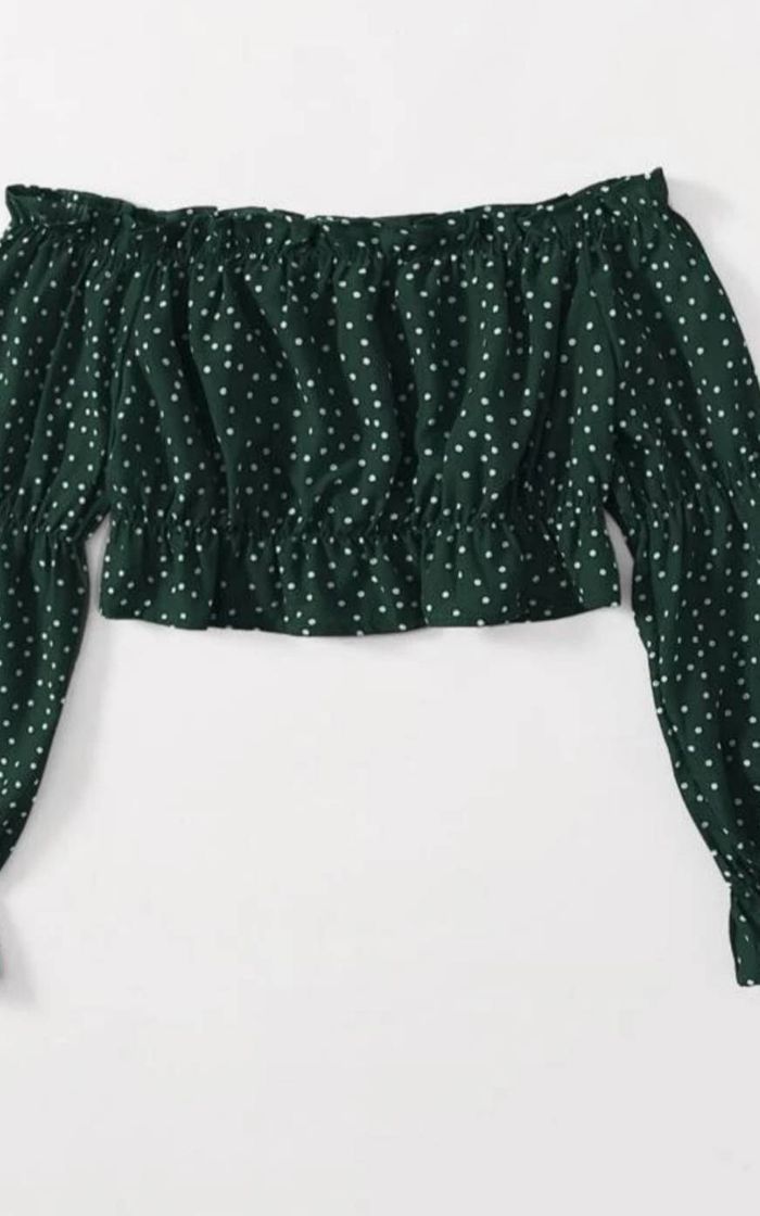 Moda Crooped verde com bolinhas, por R$37,95