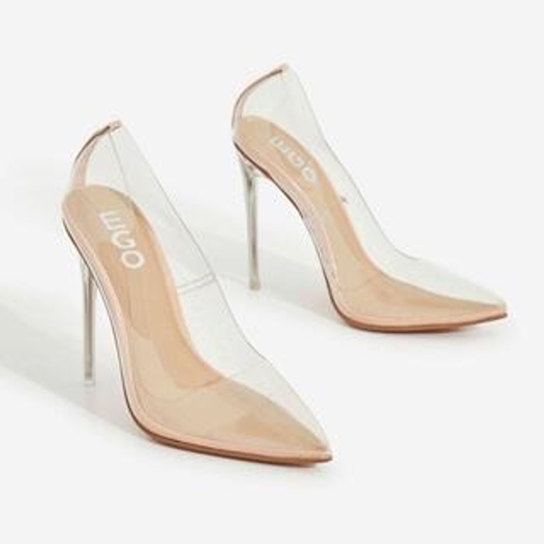 Fashion Farrah Perspex Court Clear Heel In Nude Patent 