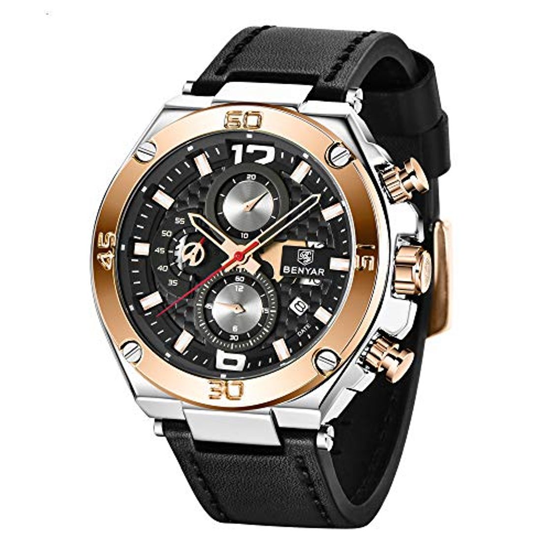 Product BENYAR Relojes Hombre Relojes de Pulsera Cronografo Diseñador Impermeable Reloj Hombre Banda de Cuero Analogicos Fecha de Pulsera Regalo Elegante