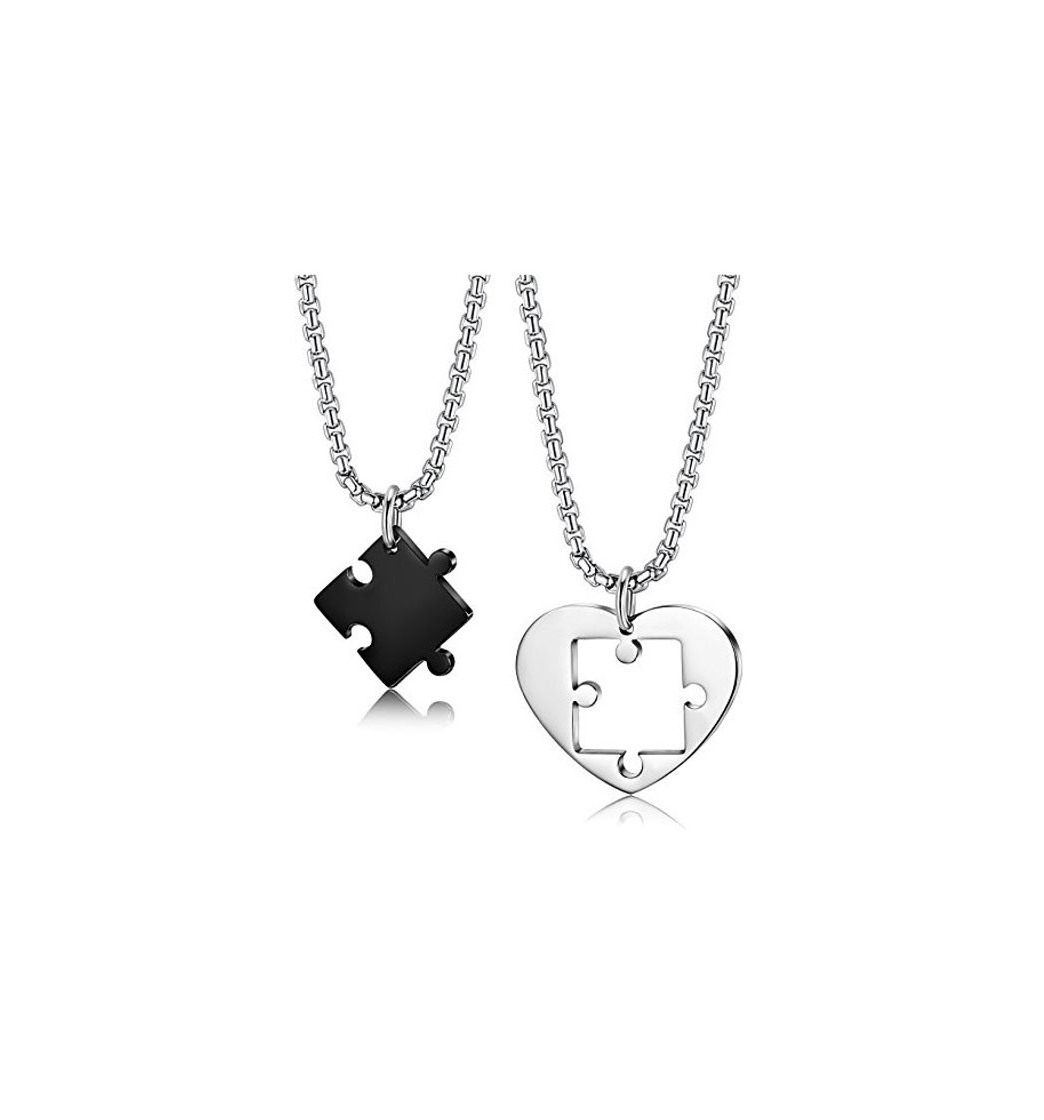 Fashion Besteel Acero Inoxidable Collar Amantes con Colgante Puzzle para Hombre Mujer Pareja