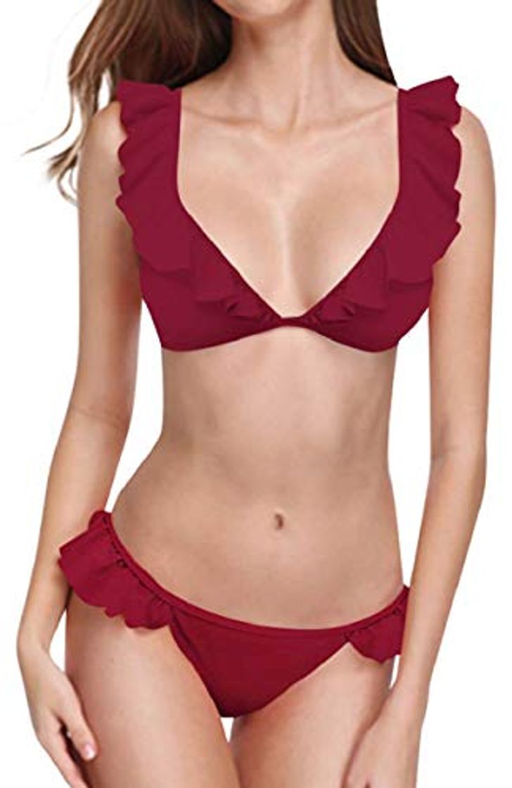 Social heekpek Traje de Baño Mujer Bikini Sexy con Cuello en V con Volantes Bañador Mujer Dos Piezas Moda de Playa Bikinis Brasileños