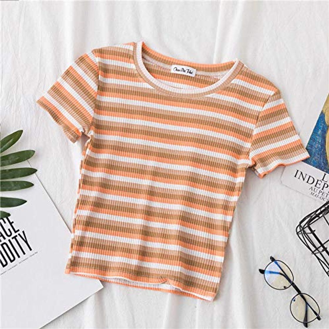 Moda WFQDT Camiseta Mujer Rainbow Stripe Top Slim T