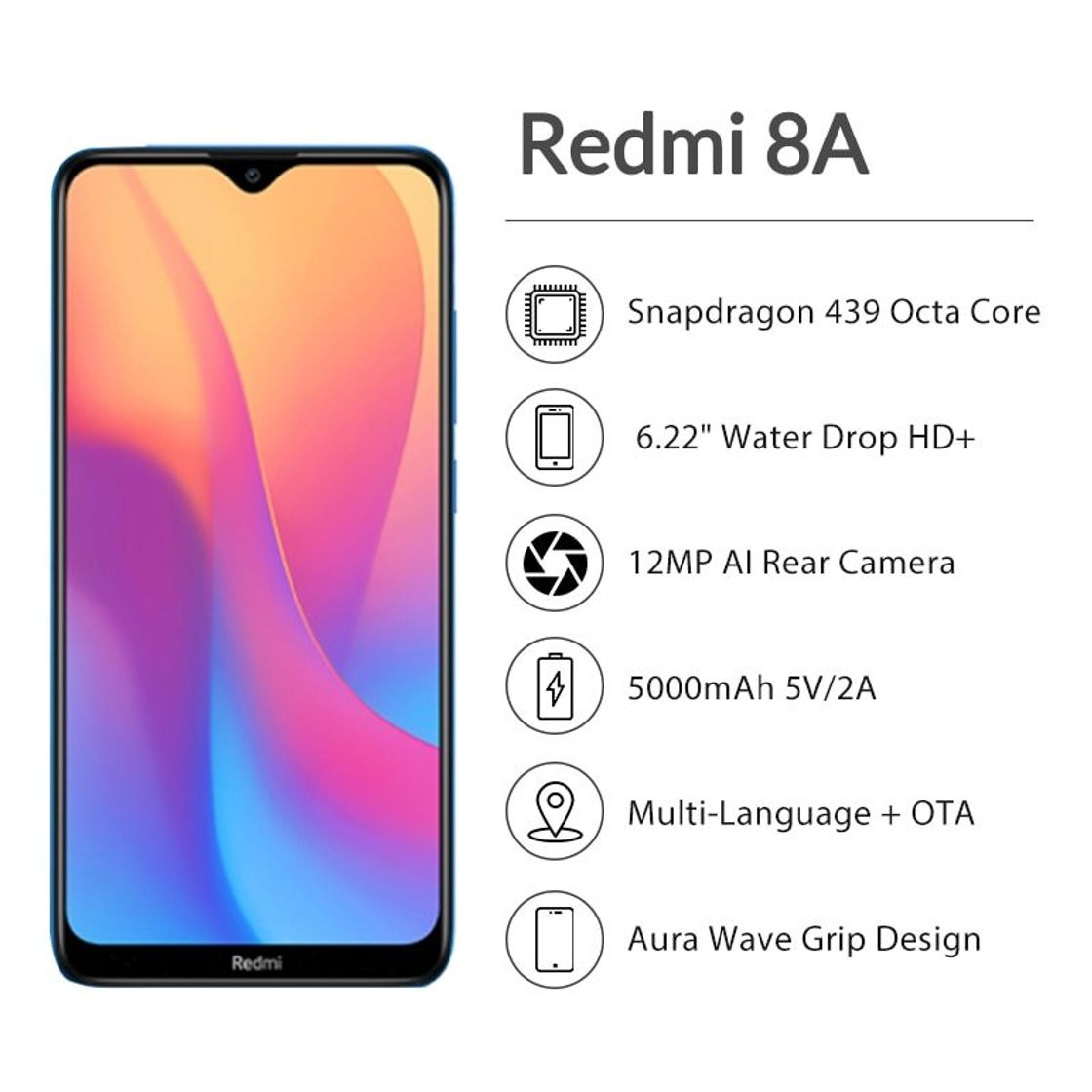 Social Xiaomi Redmi 8A Smartphone, 2GB 32GB Mobilephone, 6,22"Pantalla Snapdargon 439 Octa Core