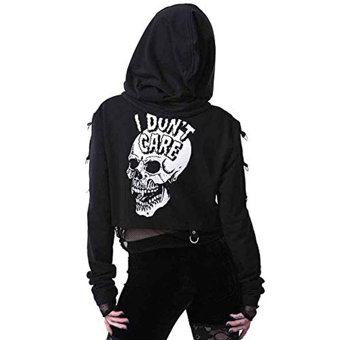 Social worclub Sudaderas con Capucha Recortadas de Malla con Estampado de Calavera y Estilo Punk gótico para Mujer
