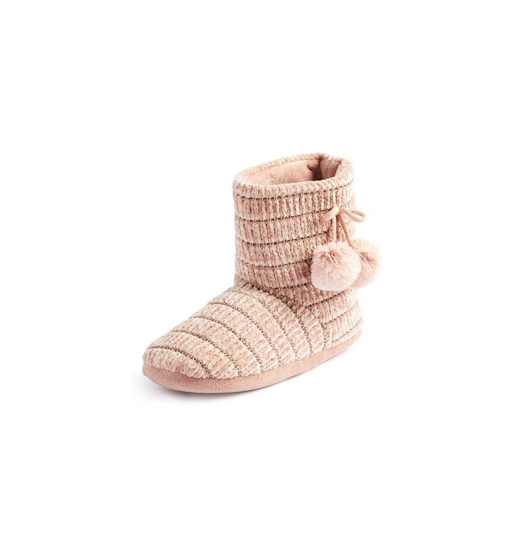 Social Botines de chenilla rosa palo con pompón
