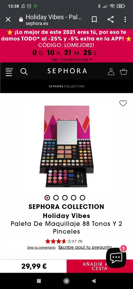 Social Holiday Vibes - Sephora. Maquillaje 88 Tonos y 2 Pinceles  