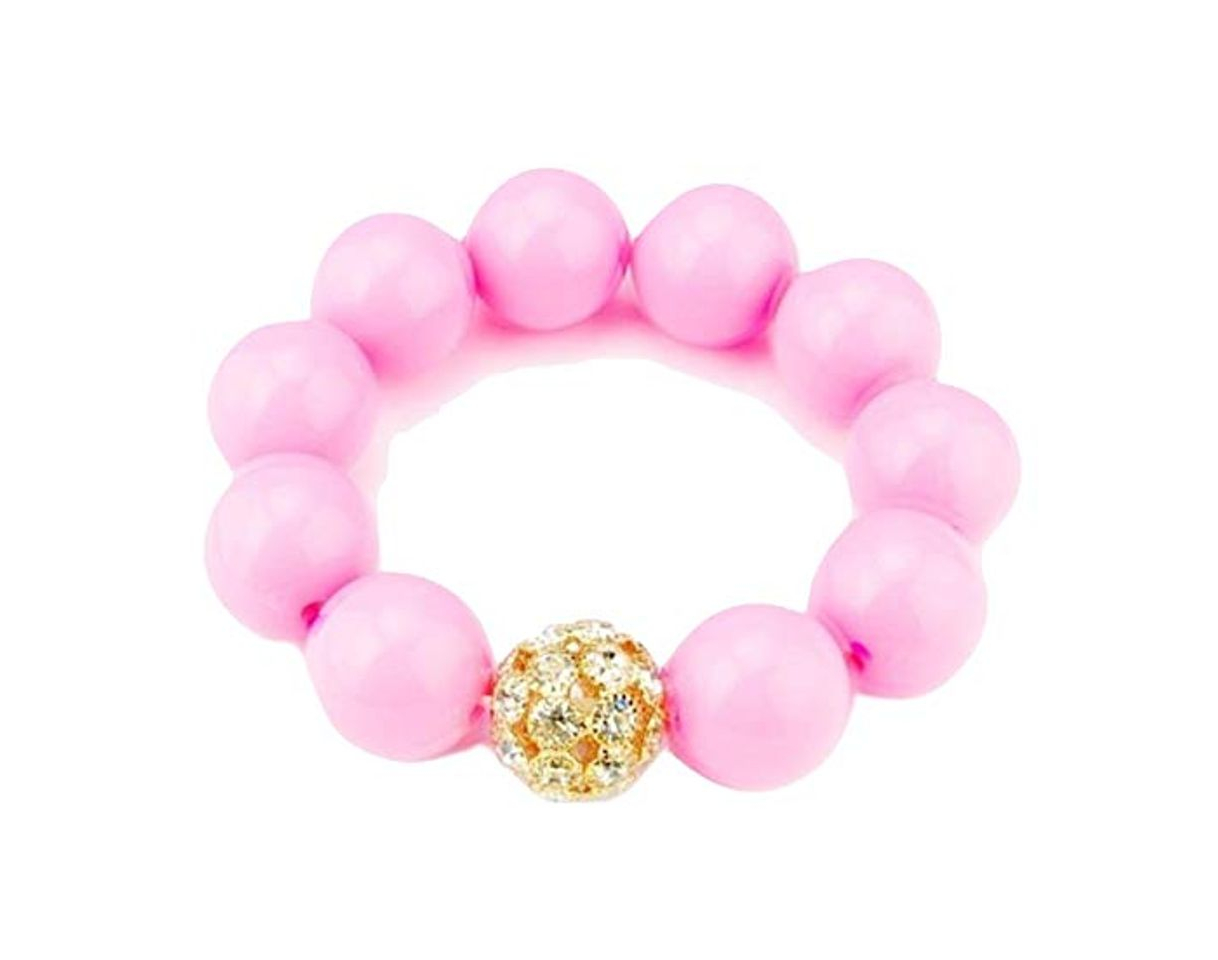 Moda Pulsera elástica de bola rosa pastel con una sola bola de diamante