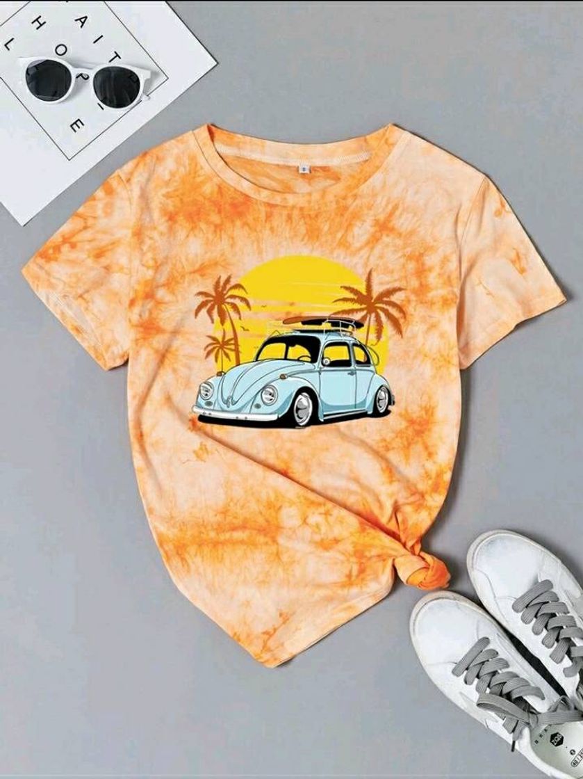 Moda Camiseta tie-dye laranja