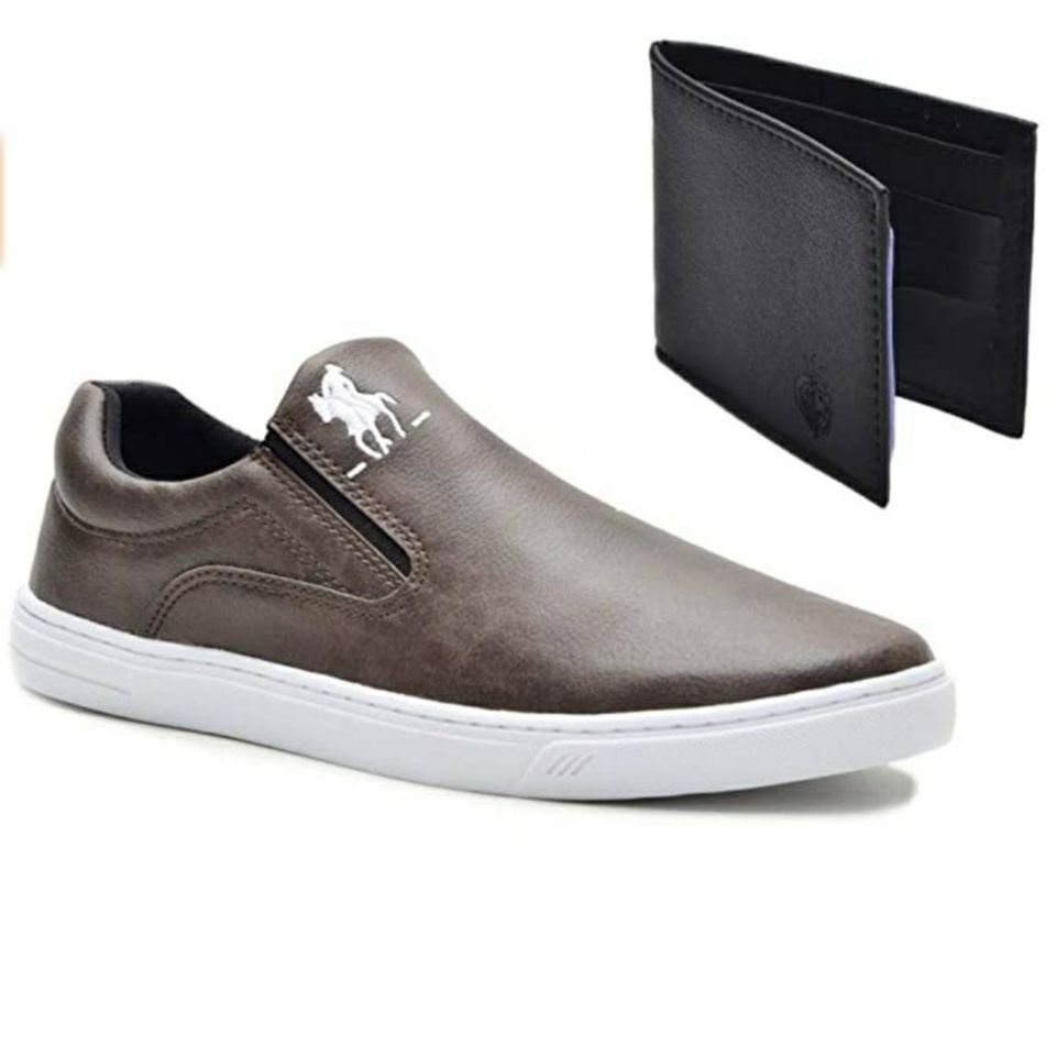 Moda Tênis Slip On Casual Masculino Extra Macio  + Carteira

