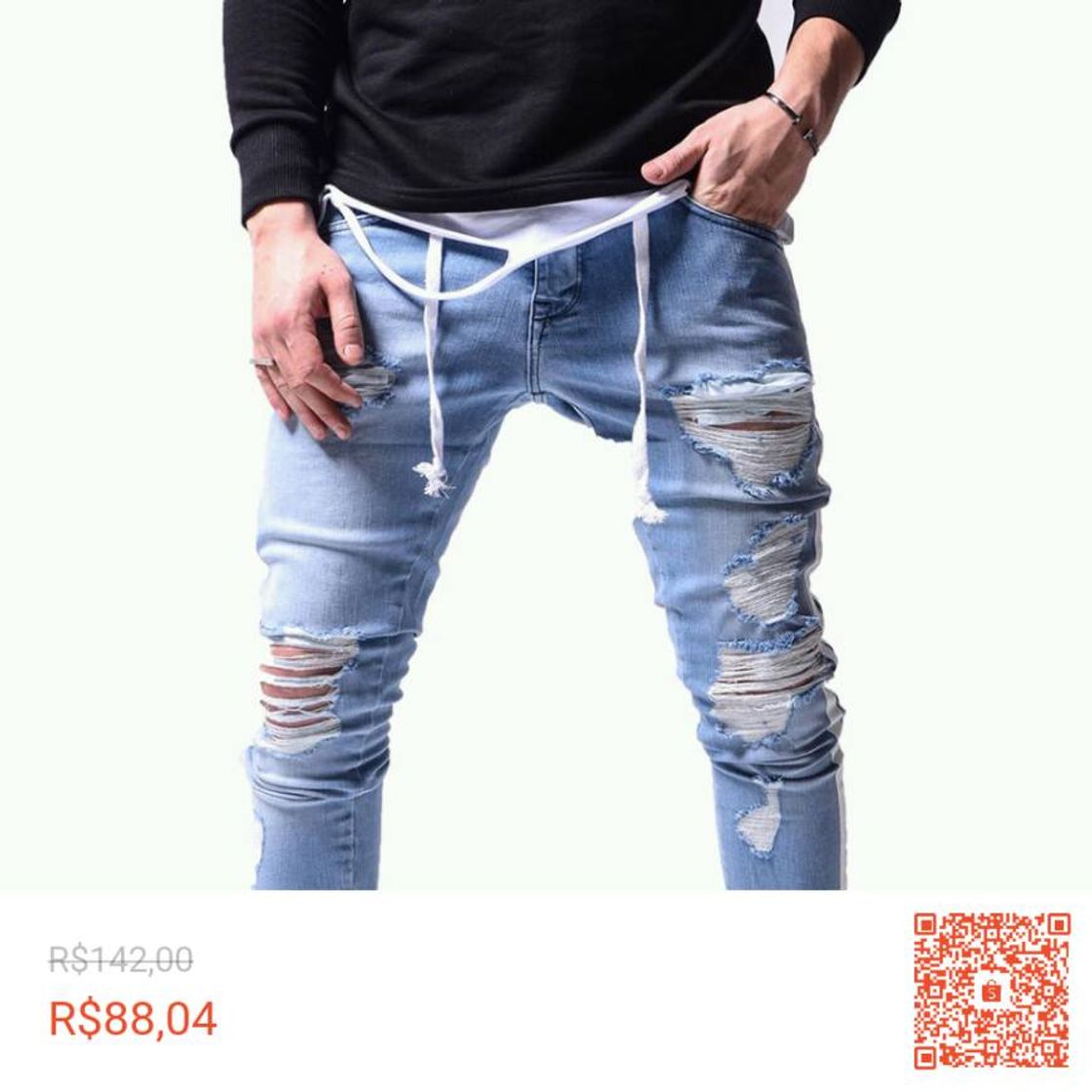 Fashion Calça jeans masculina cintura 