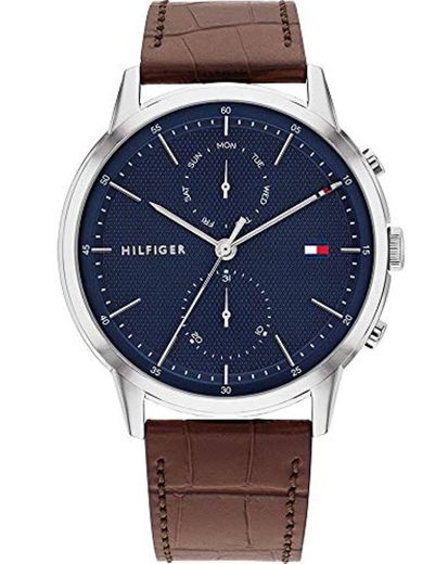 Tommy Hilfiger Reloj Analógico para Hombre de Cuarzo con Correa en Piel de Becerro de Cuero 01710436