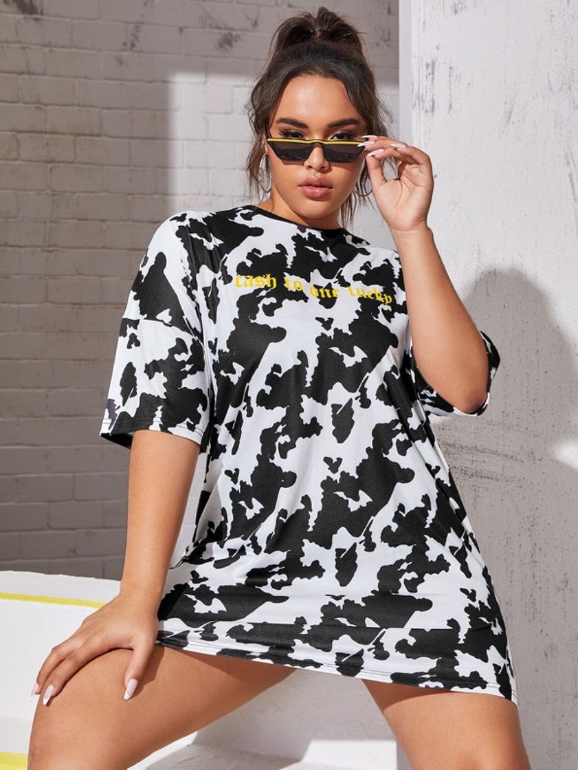 Social Preto e Branco Slogan ocasional Camisola Plus Size