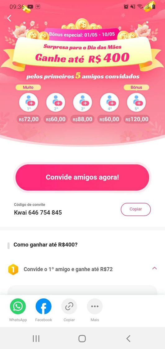 Fashion Kwai aplicativo,  tá dando 400 reais por dia 5 amigos .