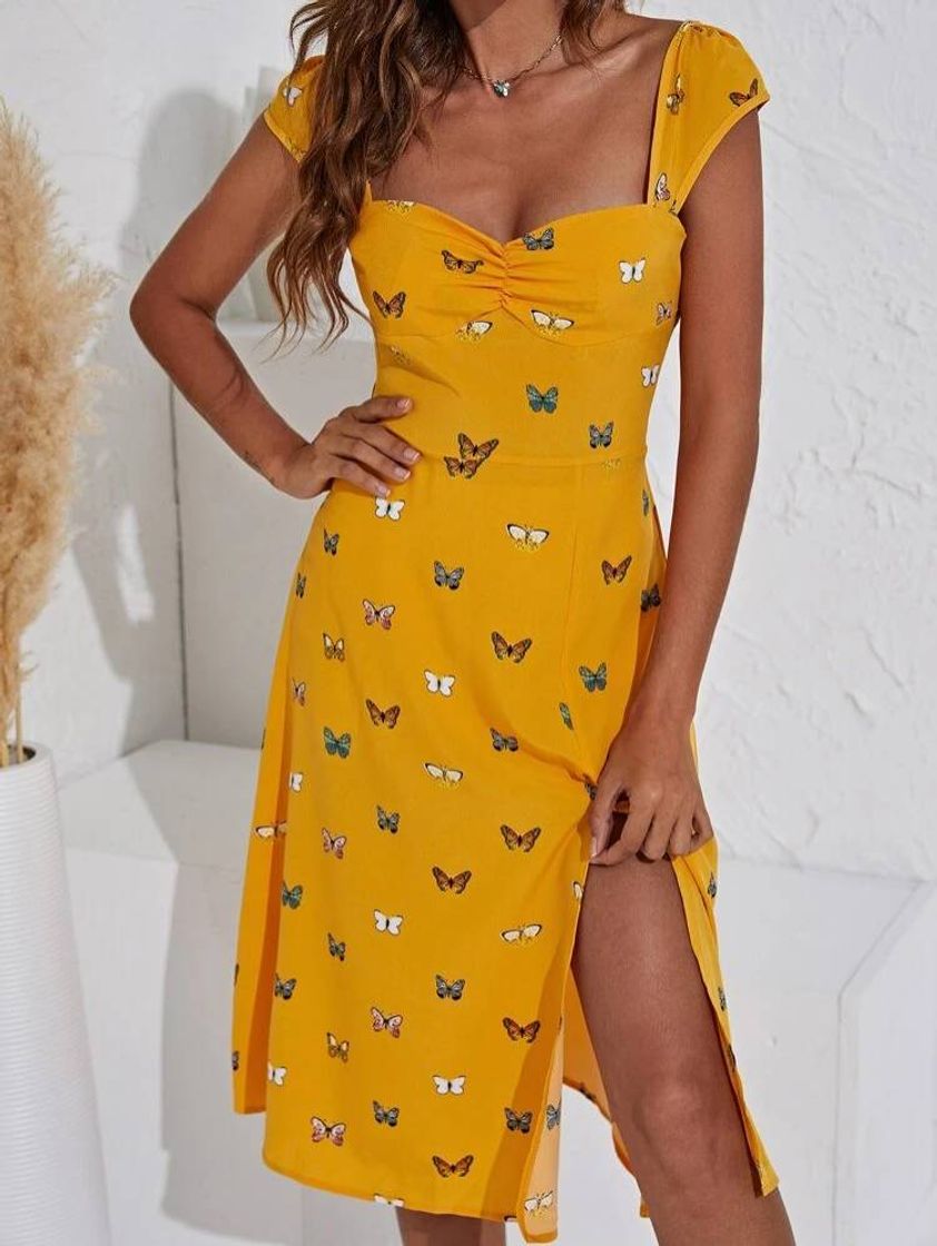 Fashion Butterfly Print Split Thigh Dress