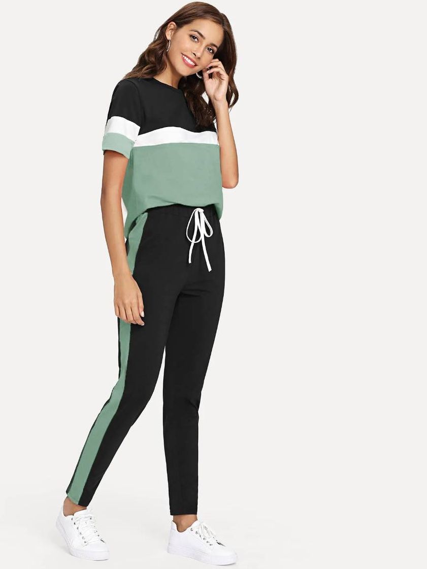 Moda Multicolorido Colorblock Desportivo Roupas de 2pçs
 