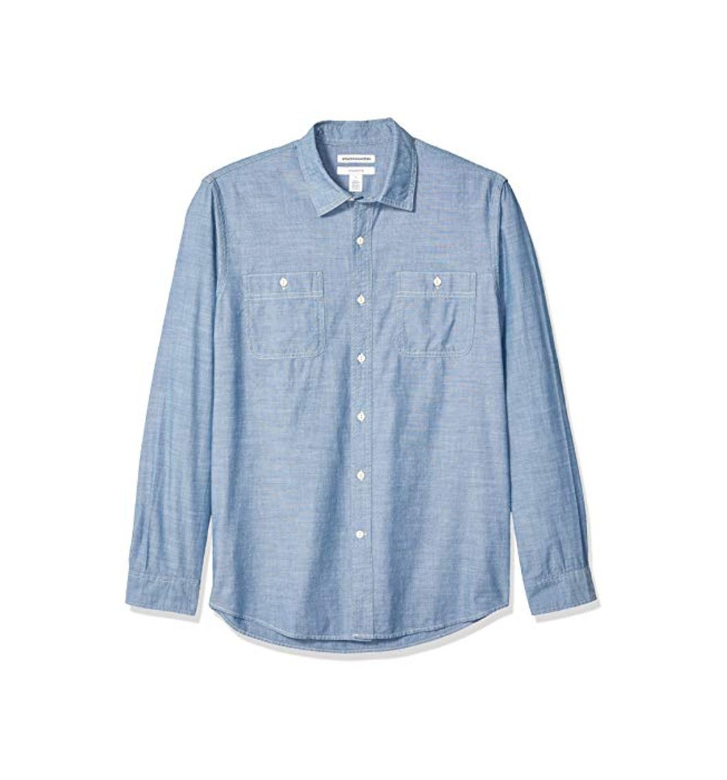 Fashion Amazon Essentials - Camisa de cambray con manga larga y corte entallado