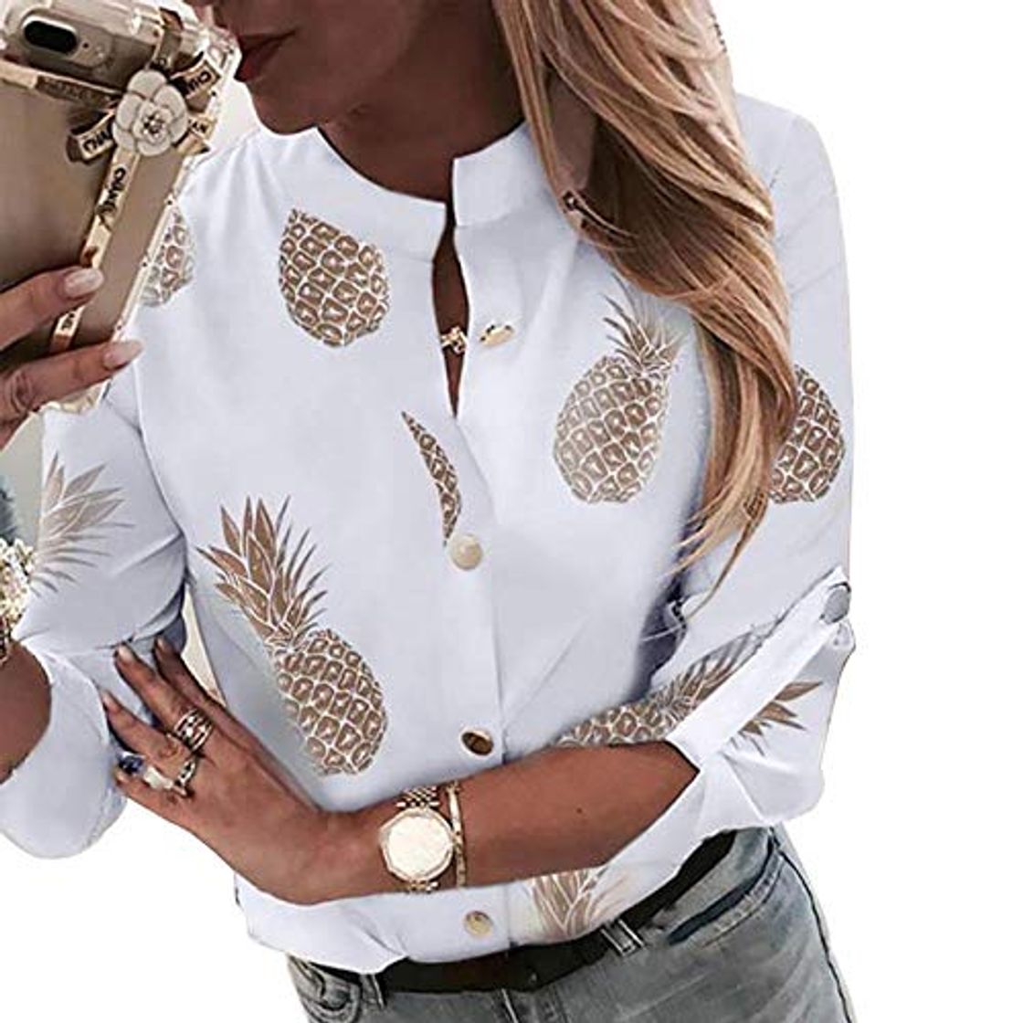 Moda AMINIY Piña De La Blusa De Las Mujeres S Camisa Blanca De