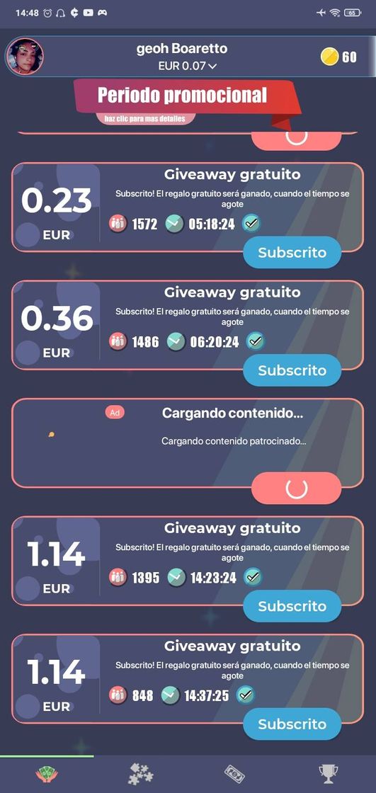 App App pagando certinho para participar de sorteios e jogar.